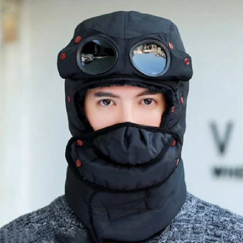 Теплая зимняя охотничья шапка с очками Осень Зима Велоспорт ветрозащитная уличная шапка