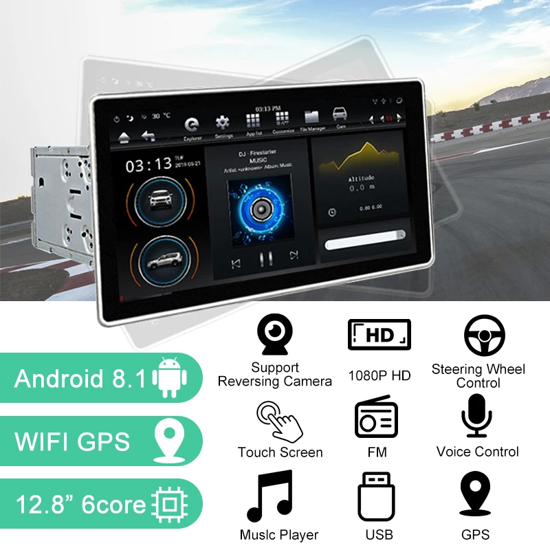 12.8 inch Android 8.1 Car Stereo Radio Multimedia Video Player WIFI 2+32G 1920*1080 IPS Screen Car GPS Navigation 2DIN