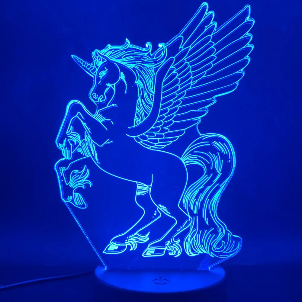 Единорог Летающий лошадь Pegasus 3D лампа атмосфера животных крутой приз для младенцев сенсорный сенсор светодиодный ночник лампа Прямая поставка