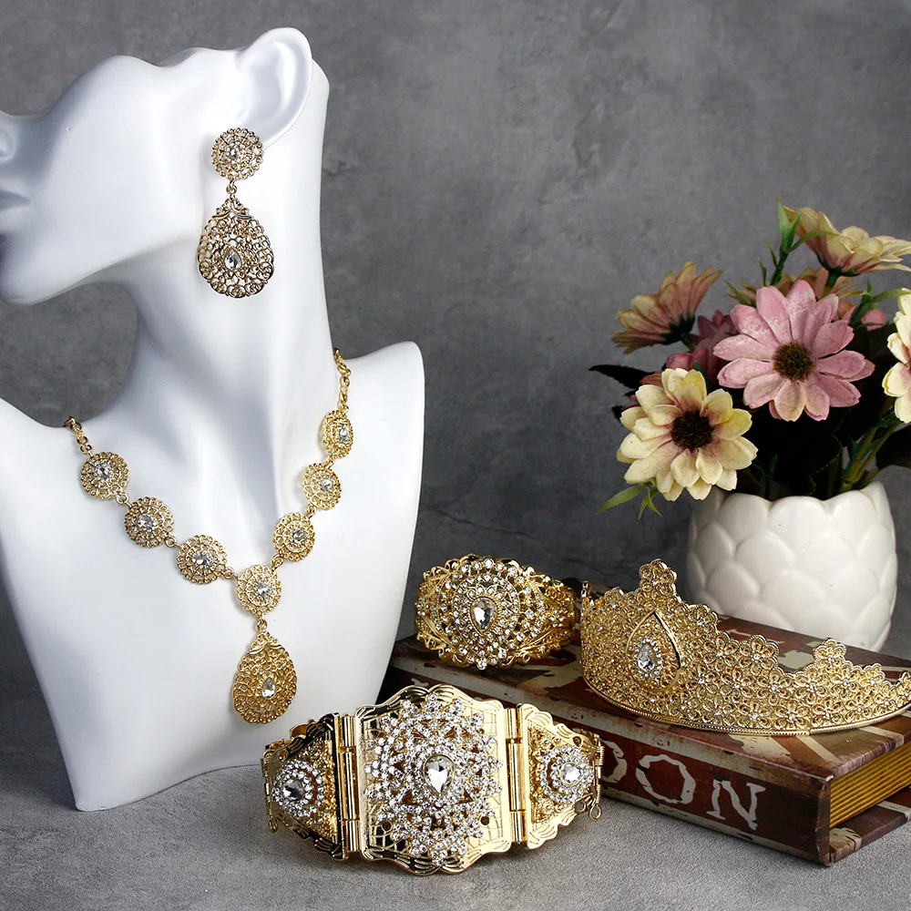 Sunspicems Gold Color Algeria Morocco Wedding Jewelry Sets Women Earring Necklace Bangle Tiaras Belt Arabic Bridal Bijoux Gift | Украшения