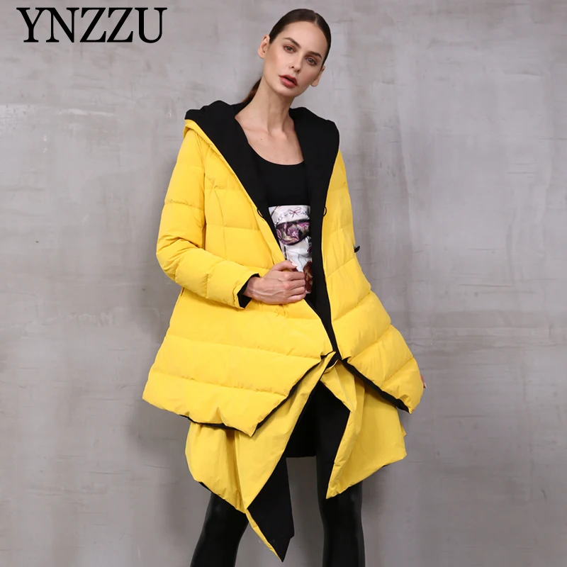 

2019 Winter Women Bright down coat Double-sided wearing Female Down jacket Fashion irregular Outwear Thick Warm New YNZZU 9O032