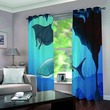 

SOFTBATF Underwater World Printing Curtain Blackout Curtains Fabric Drapes Window Curtains For living Room Bedroom Dropshipping