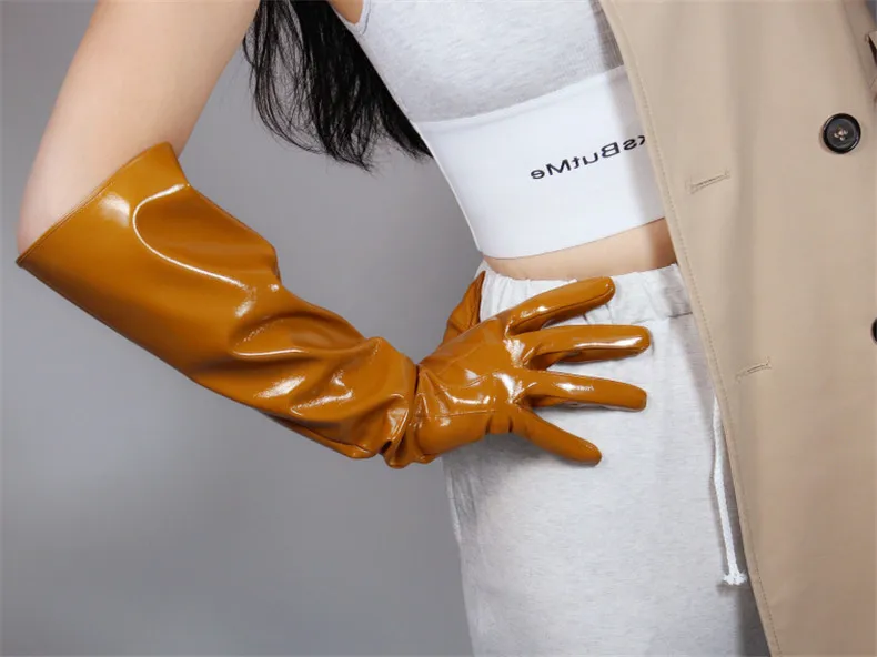 50cm Patent Leather Long Gloves Big Sleeve Lantern Sleeve Emulation Leather Bright Leather Bright Rose Red Female WPU12-50W