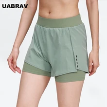 Новинка, женские спортивные шорты 2 в 1 для спортзала, йоги, быстросохнущие шорты для фитнеса, бега, тренировок, тренировок, пробежек, шорты с подкладкой