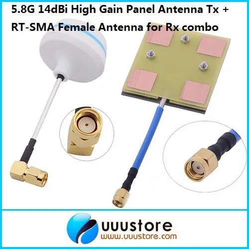 

FPV 5.8Ghz 5.8g 14dbi High Gain Panel Antenna for Rx w/Angle RT-SMA Female Antenna Gains for Tx