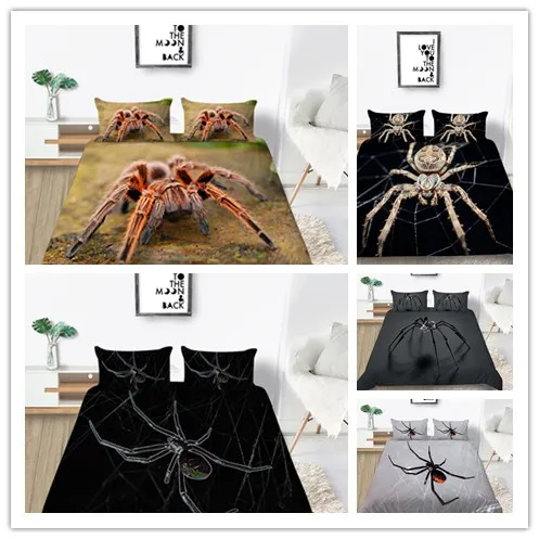 3D Spider Afdrukken Dekbedovertrek Set Scary Gevaarlijk Spider Sticky Vangen Beddengoed Set Houtskool Grijs Wit