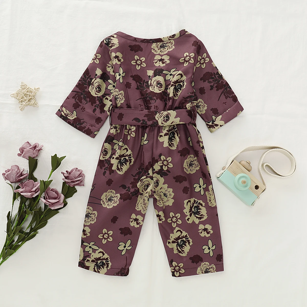 Детская одежда на весну-осень, комбинезон с длинными рукавами и цветочным принтом для новорожденных девочек, комбинезон, цельнокроеная одежда с поясом