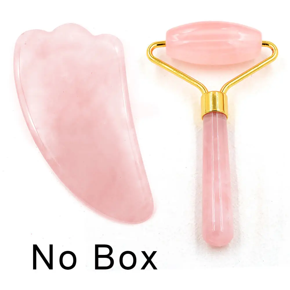 Pink 02 No Box Натуральный нефритовый ролик для тонкой подтяжки лица Инструменты для похудения лица Gua Sha камень Guasha Массажер красота против старения морщин коробочка для удаления - Цвет: Pink 02 No Box