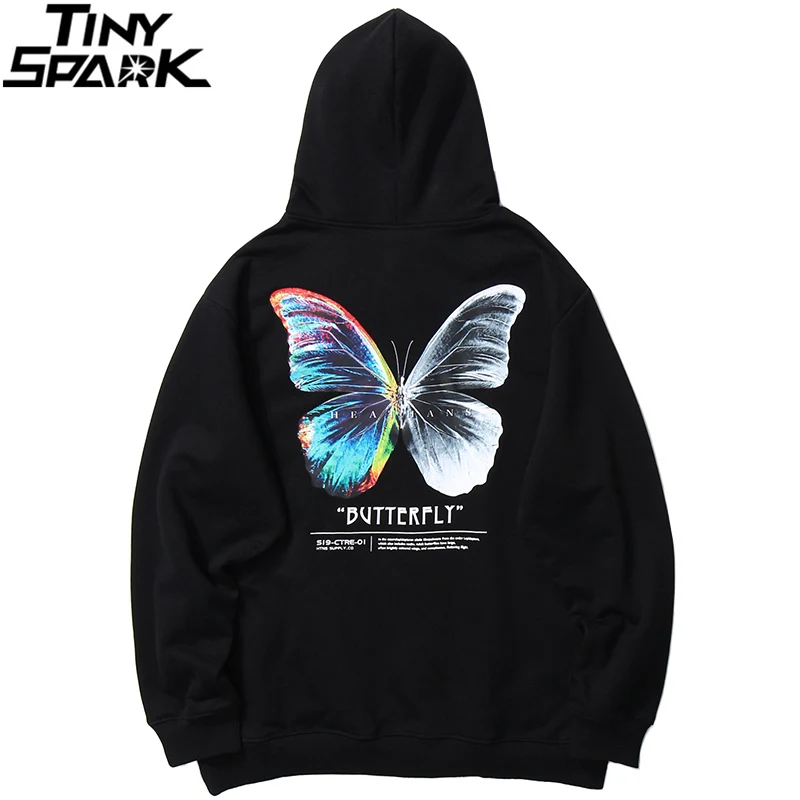 Harajuku Pullover Sweatshirt Black Hoodie Streetwear Fleece Hip-Hop Autumn Butterfly