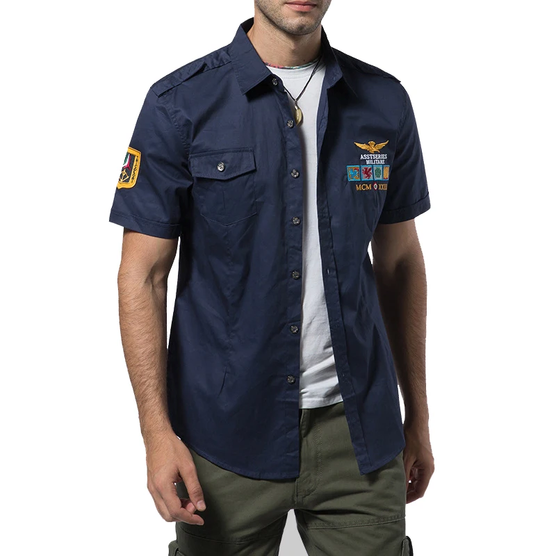 High Quality air force shirt Men's cotton embroidery Short sleeve shirt summer new Casual military shirt