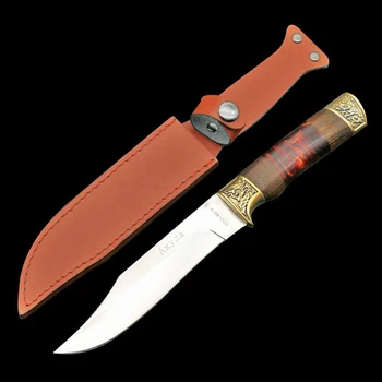 

ToughKeng 440c Stainless Steel Tactical Hunting Fixed Blade Knives Wenge wood + Resin + Brass Handle Outdoor Survival Knife