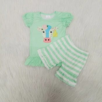 

new summer clothing girl clothes stripes set teen clothes kids baby girl boutique puff sleeve tops ruffle short outfit clothing