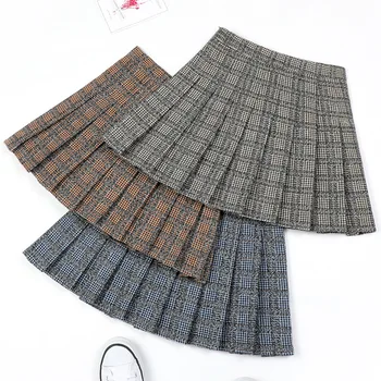 

2019 New Autumn Winter Skirts Women Vintage Woolen Skirts Cotton Loose High Waist a Word Skirt Harajuku Plaid Skirts Female