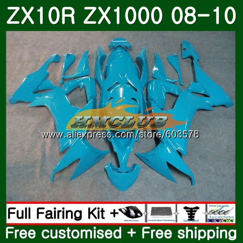 Корпус для KAWASAKI ZX1000C ZX-10R ZX10R 08 09 10 полностью глянцевый голубой 118CL. 32 ZX 10R 1000CC ZX1000 ZX 10 R 2008 2009 2010 обтекатели - Цвет: No. 1