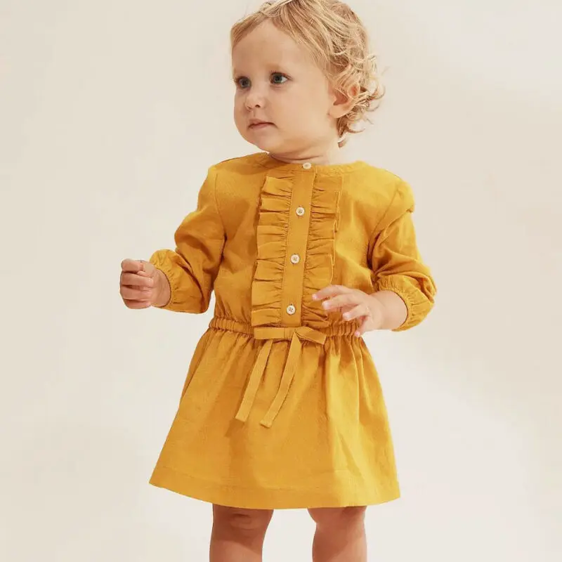 

Autumn Sweet Kids Dresses For Girls Cute Toddler Infant Baby Clothes Long Sleeve Ruffle Tutu Casual Solid Princess Dresses 6M-4T