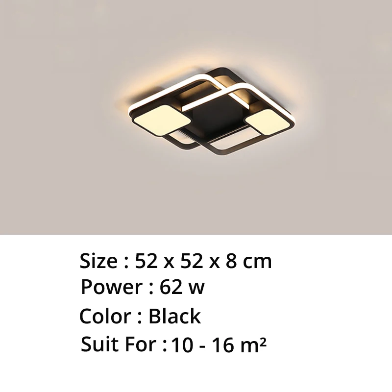 Современный светодиодный потолочный светильник для гостиной, спальни, столовой, алюминиевый корпус, для помещений, дома, в помещении, светильник - Цвет корпуса: D Black 52x52x8