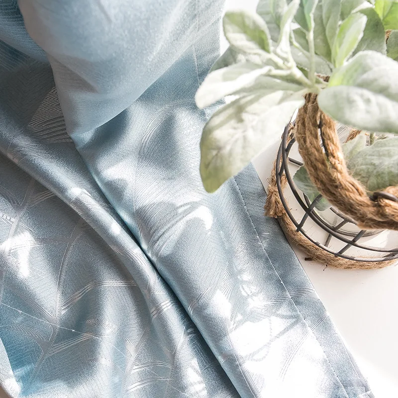 New Pure Blue Reed Jacquard Shade Curtains for Living Dining Room Bedroom