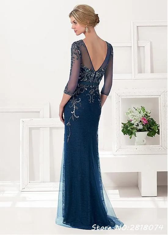 Robe De Soiree Русалка Кружева бисером вечерние платья Половина рукава на заказ плюс размер мать невесты платье вечерние платья