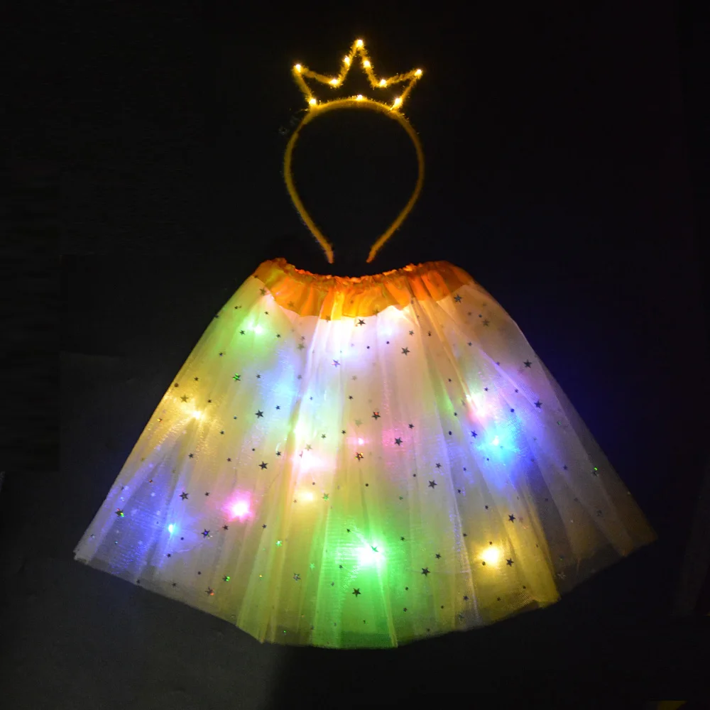 Вечерние, светящиеся светильник, юбка-пачка со звездами комплект с изображением кота, лисы, короны, кролика, подарок на день рождения, Рождественская светодиодная одежда для свадьбы для детей, женщин и девочек - Цвет: 7