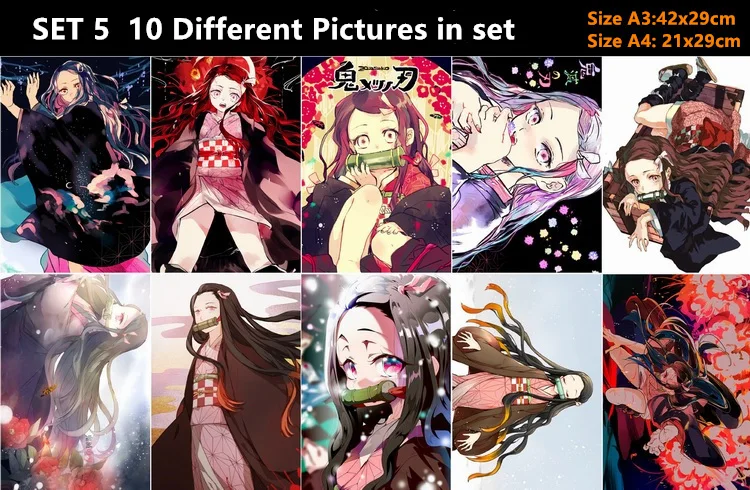 10 шт./партия Аниме демон убийца: Kimetsu no Yaiba Плакат Наклейка Tanjirou Nezuko Zenitsu Inosuke игрушки 10 фотографий размеры 42x29 см - Цвет: SET 5