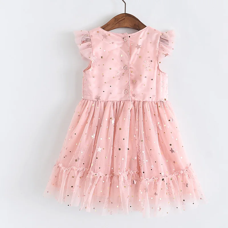 Платья для девочек; коллекция года; новая весенняя детская одежда; милое Сетчатое платье без рукавов с блестками и пятиконечной звездой для девочек