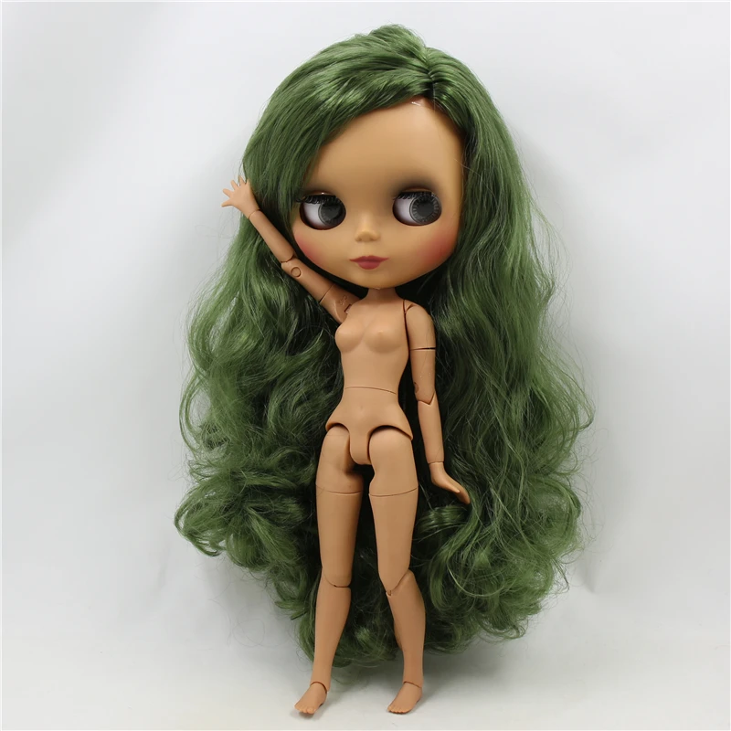 Neo Blythe Doll with Green Hair, Dark Skin, Matte Cute Face & Factory Jointed Body 1