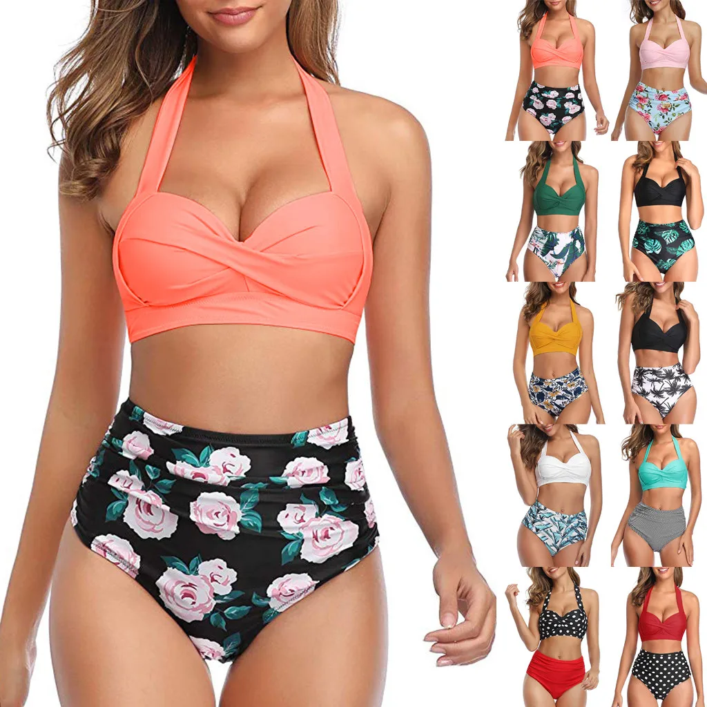 womens swimwear two piece bikini Push-Up Padded Sexy High Waist Bathing Suit Swimwear Beach Female Swimsuit Biquini CJ