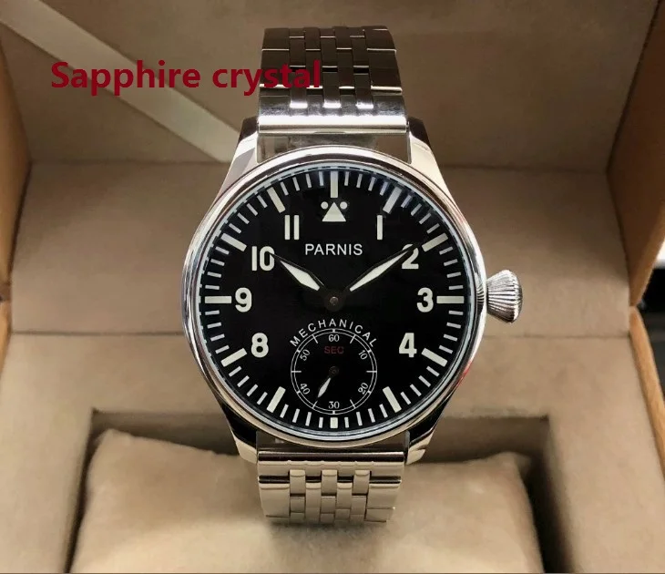 

Sapphire crystal luminous 44mm parnis Black dial Asian 6498 Mechanical Hand Wind movement men's watches PA178-P8