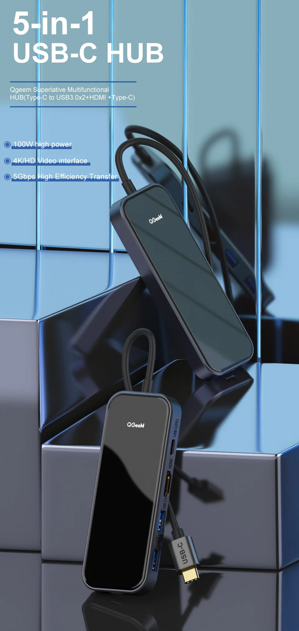 QGeeM USB C для Macbook Pro мульти-концентратор USB 3,1 de tipo C 3,0 концентратор HDMI PD адаптер для iPad Pro OTG de carga del divisor
