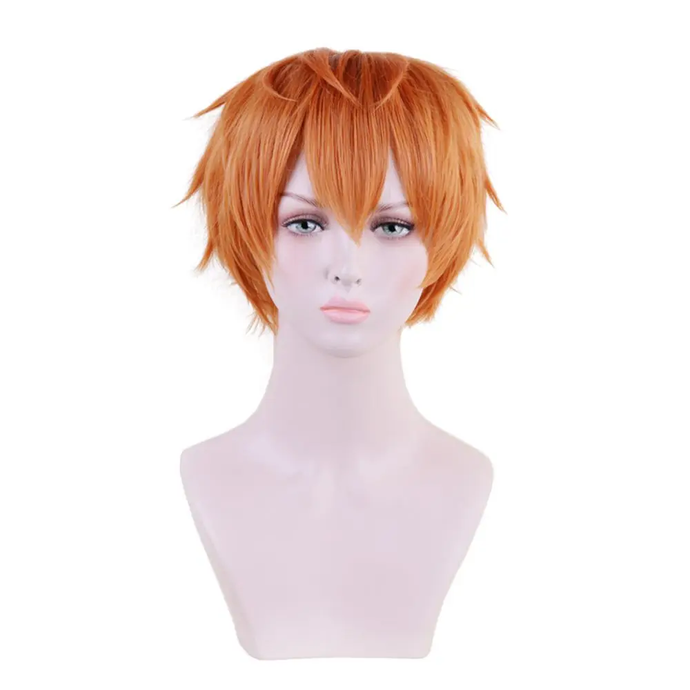 

Anime Division Rap Battle Hypnosis MIC Busujima Meison Riou Orange Cosplay Wigs Short Fluffy Layered Hair Wigs + Wig Cap