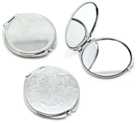 Portable Women Stainless Steel Makeup Mirror Hand Pocket Folded-Side Cosmetic Make Up Small Various Shapes Double | Дом и сад