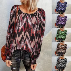 Camiseta con estampado degradado de onda para mujer, Top informal holgado de manga larga con cuello redondo, ropa Tie Dye para mujer