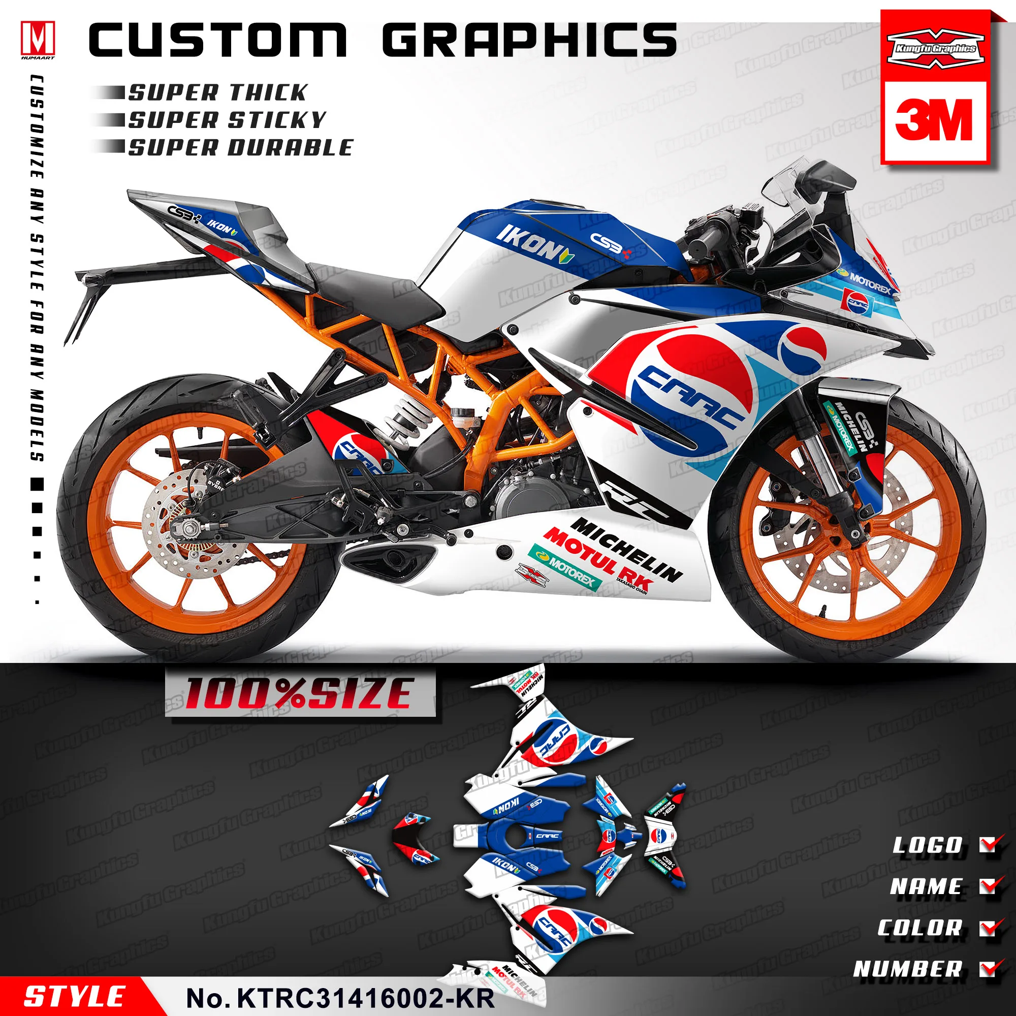 KUNGFU GRAPHICS Racing Sticker Personalised Motorcycle Decal Kit for RC 125 200 RC125 RC200 2014 2015 2016 Full Vehicle Wrap | Автомобили