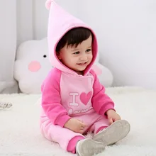 Осенне-зимняя теплая хлопковая одежда для малышей; двойной флисовый комбинезон с капюшоном для девочек; хлопковые детские комбинезоны с длинными рукавами; комбинезоны