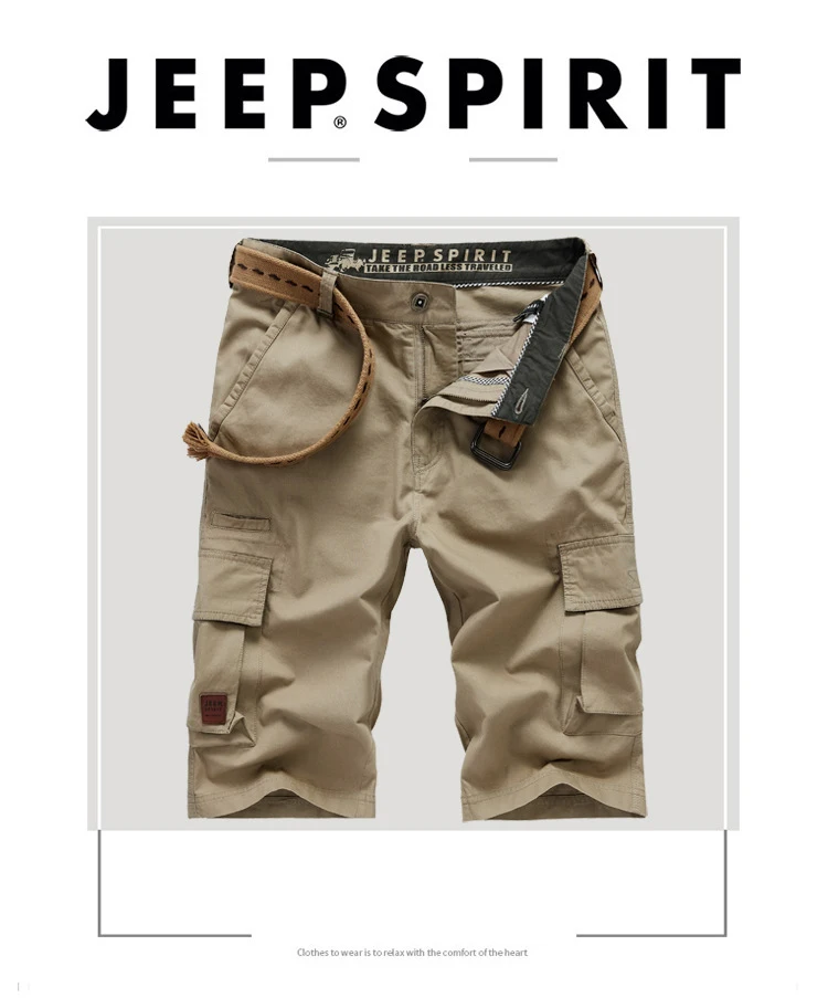 JEEP SPIRIT/Брендовые мужские шорты, Летние повседневные хлопковые шорты до колена, с карманами, короткие мужские шорты без пояса
