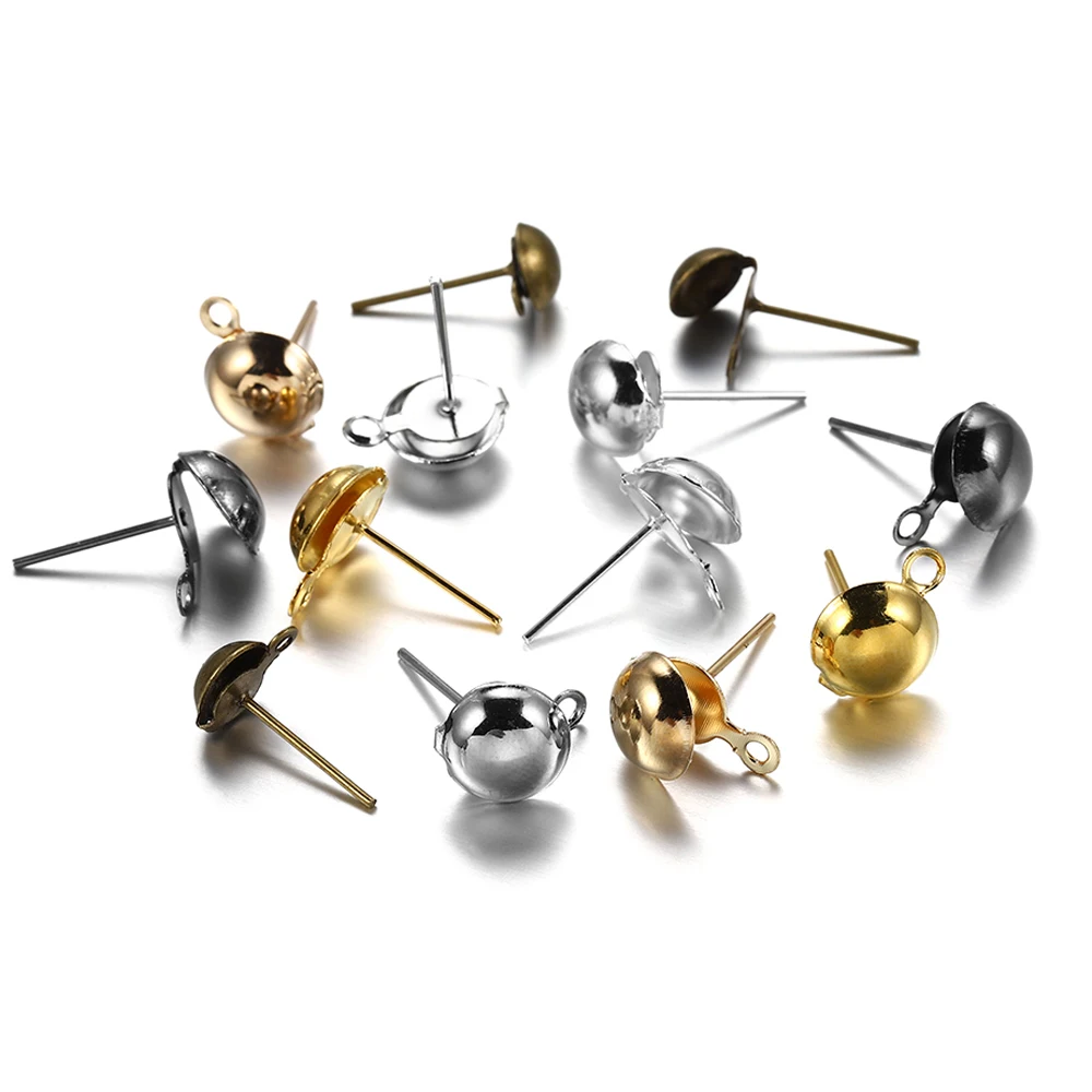 

50-100Pcs/lot Convex Round Wave Plate Ear Pins Base Settings For DIY Stud Earring Jewelry Making Finding Accessories Supplies