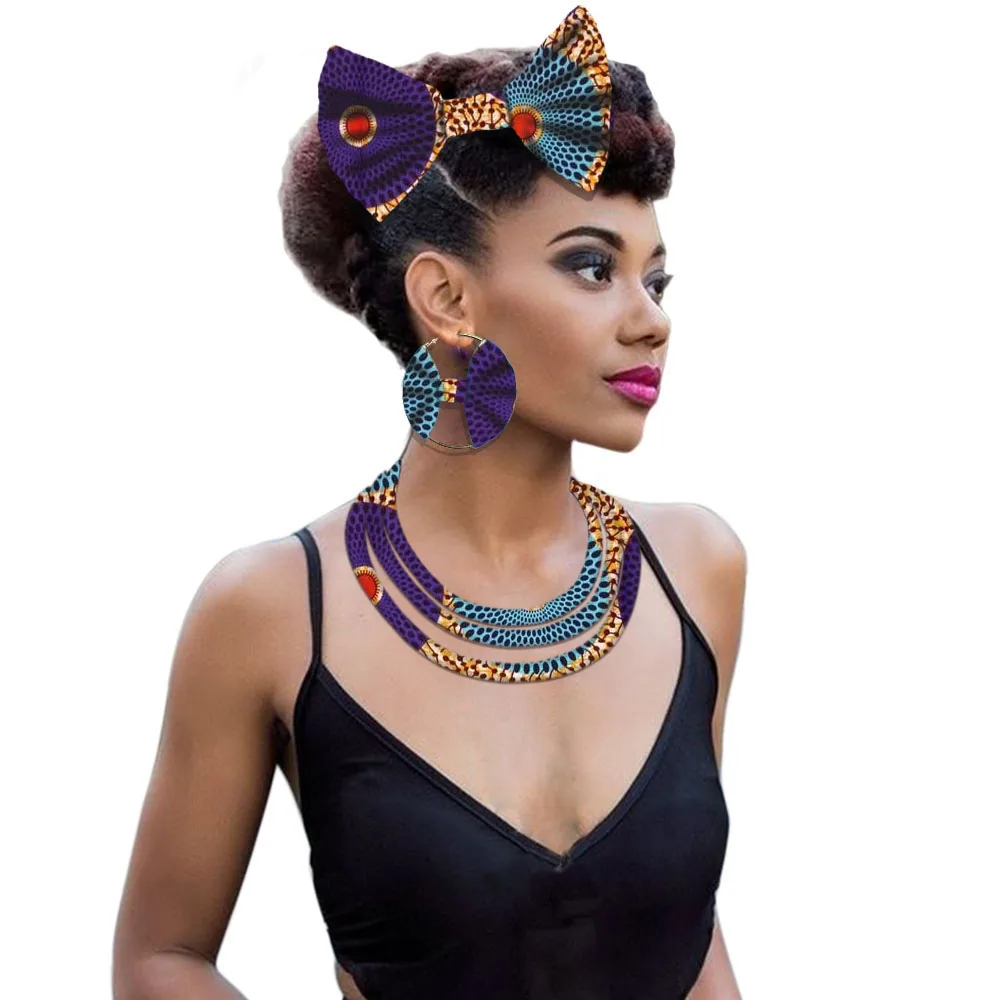 African collier necklace ethnic Nigerian fabric necklace Ankara jewelry necklace earring bow tie set (6)