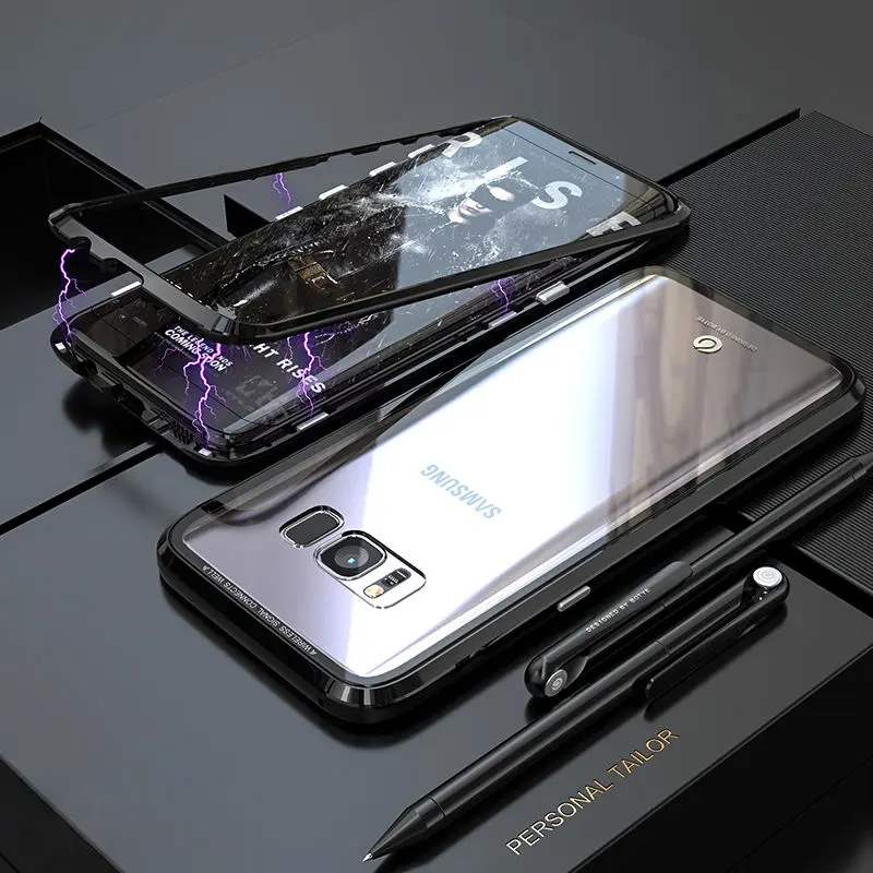 Адсорбционный чехол с магнитной рамкой для samsung Galaxy S10 Plus S8, стеклянный защитный чехол для samsung S10 Plus, чехол для samsung S10, чехол - Цвет: Full Black
