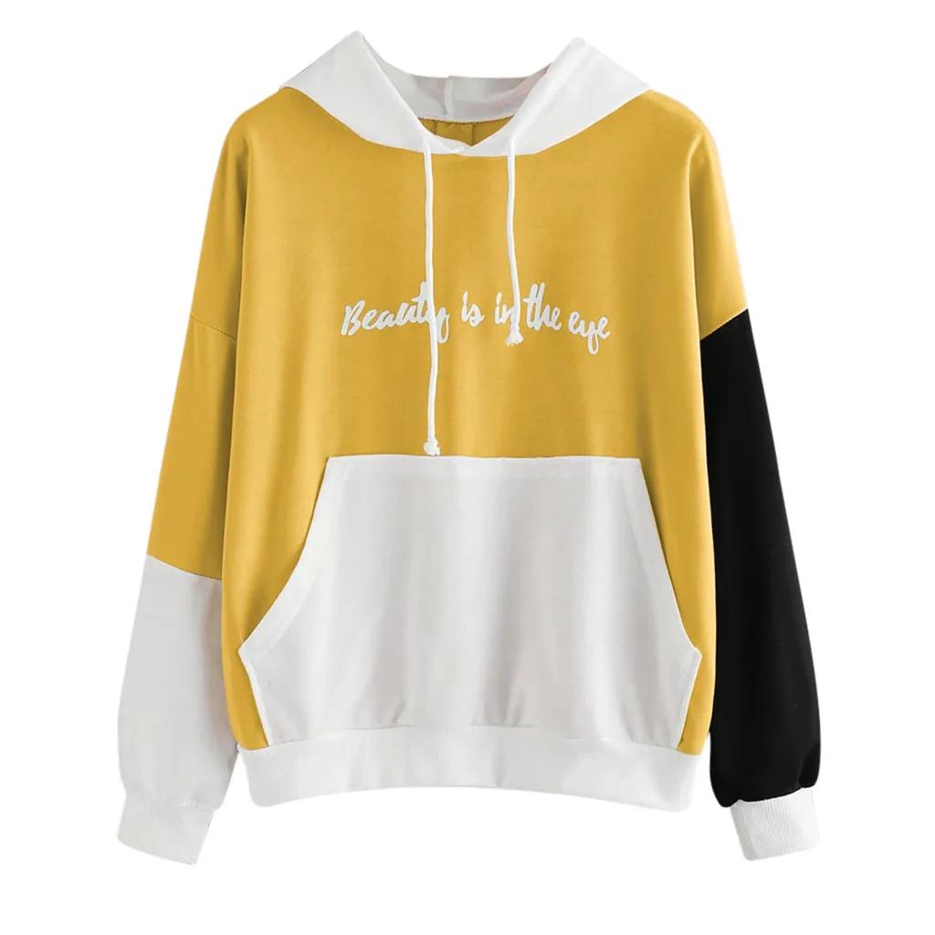 Jaycosin 2019 New Hoodies For Girls Letters Pocket Hooded Top Women