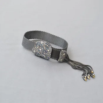 

European and American luxury full drill gun black length adjustable atmospheric tassel flash drill bracelet