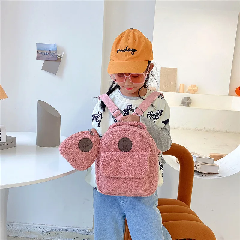 Personalized Embroidery Toddler Backpack Lightweight Plush Preschool Bag Kids Embroidered Custom Name Backpack with Little Purse