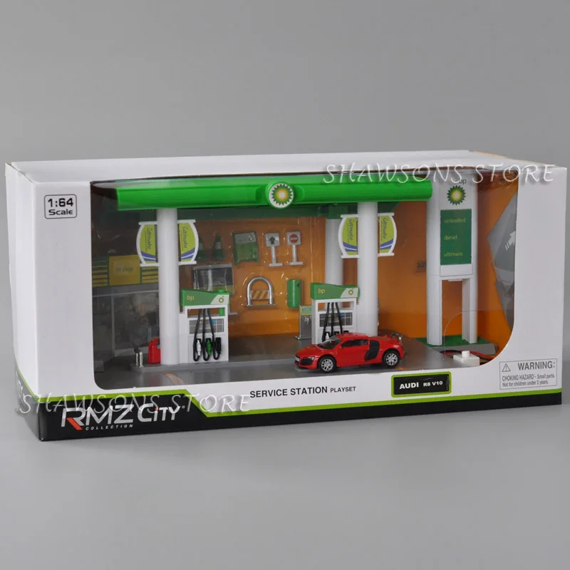 Газовая АЗС автосервис Playset с 1: 64 Литой автомобиль модель миниатюрная Игрушечная копия