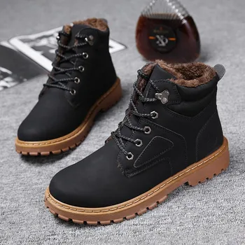 

Men Boots Winter Martin Booties Botas Hombre Ankle Motorcycle Shoes Man Casual Sneakers Top Brand Plush Warm Male Footwear Adult