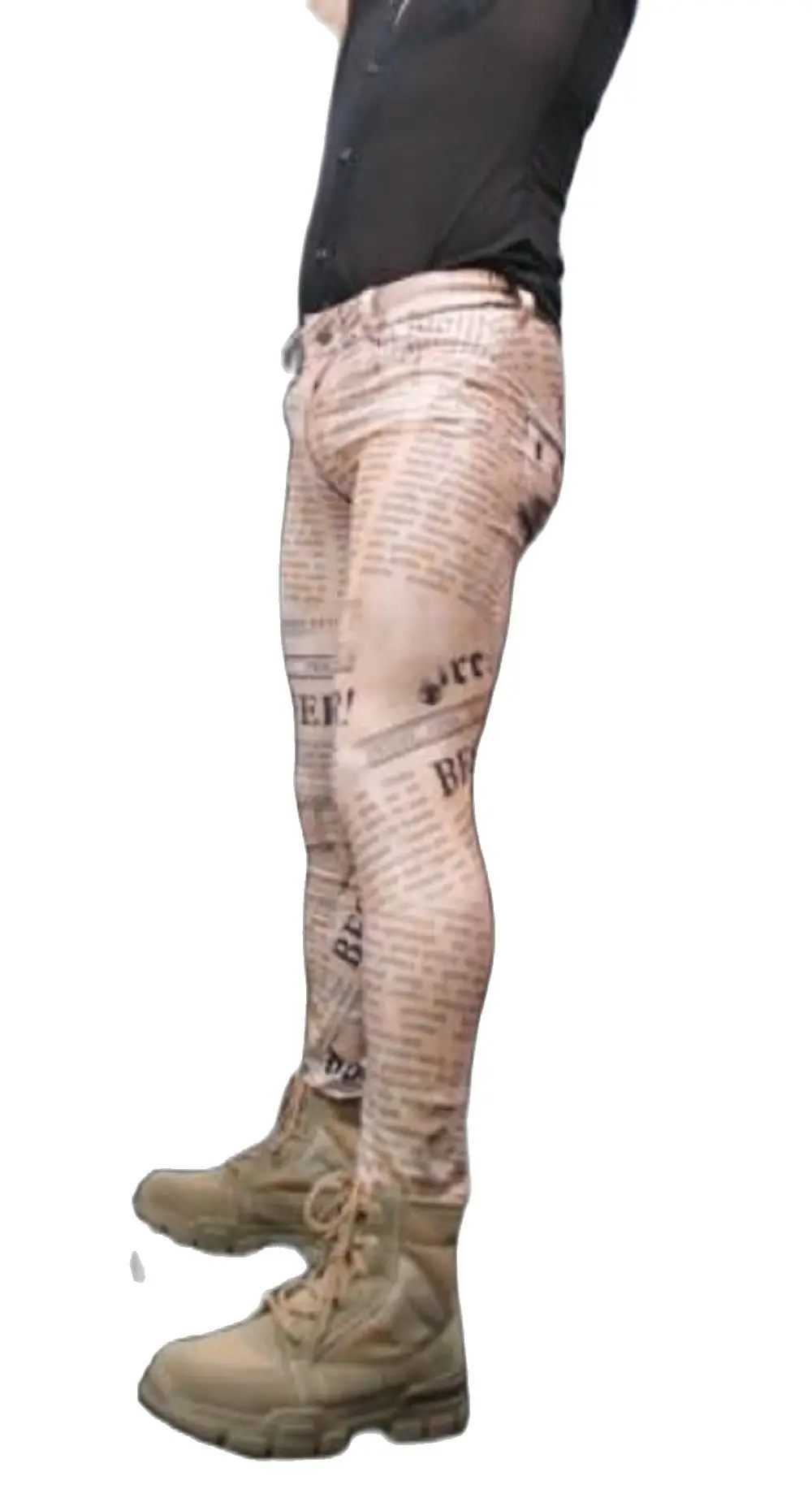 Mans Print Milk Silk Trousers Retro Newspaper Letter High-Elastic Skinny Casual Pencil Pants Streetwear Thin Low Waist Leggings