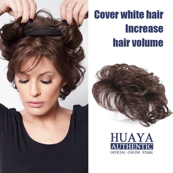 

HUAYA Women's Head Top Invisible Seamless Hand-Woven Covering Synthetic Hair Pieces Short Curly With Bangs Head Top Hair
