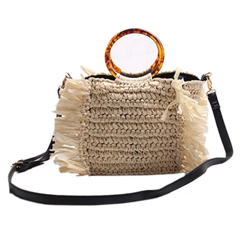 

Woven Handbag Tassel Straw Tote Bag Amber Handle Bag Ladies Shoulder Bags Summer Beach Bags For Women