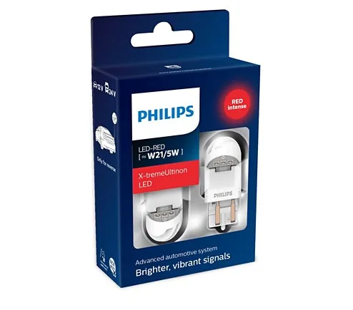 Лампа W21/5W 12V-LED(W3x16q) 2.2/0.3W RED X-tremeUltinon LED gen2(уп.2шт.) PHILIPS 11066XUR X2
