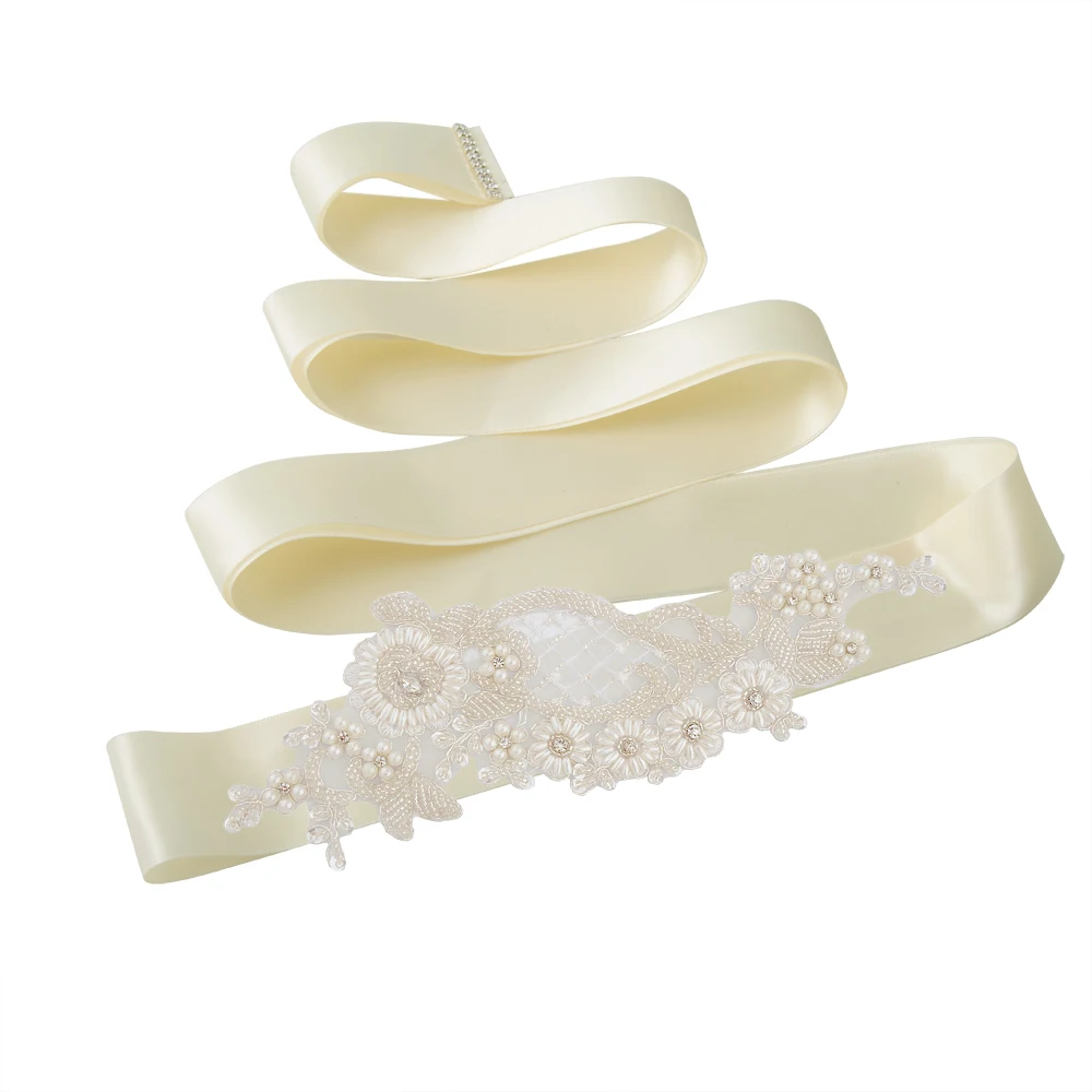 TRiXY S91 жемчуг цветочный узор свадебный пояс Лента Свадебная со стразами Серебристые Стразы Свадебный Пояс аксессуары для свадебного платья - Цвет: ivory