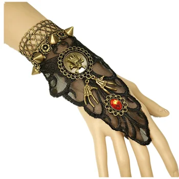 

Steampunk Gloves Halloween Vintage Wrist Cuff Gear Retro Black Victorian Bracelet Costume Fairy Tail Superhero Lace Handwear