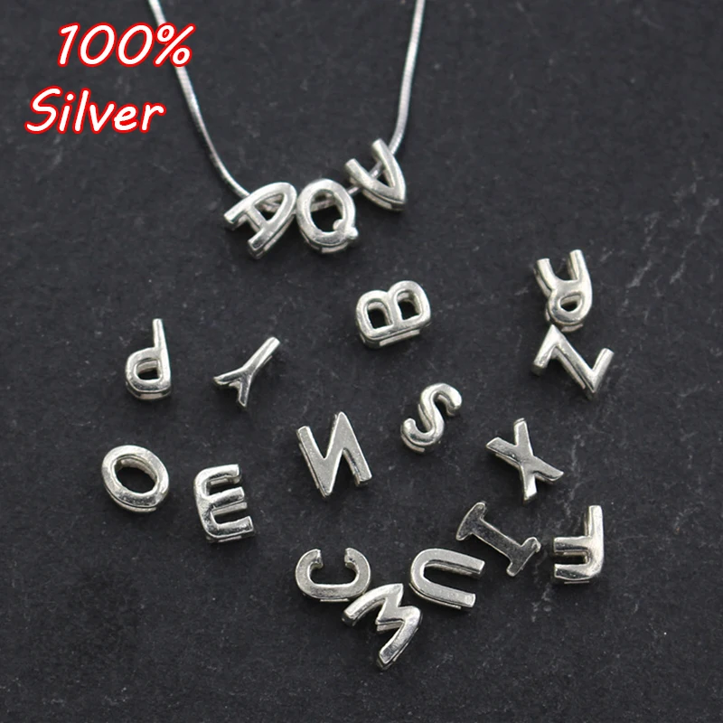 4pcs 925 Sterling Silver Color 26 Letters Beads Jewelry Findings